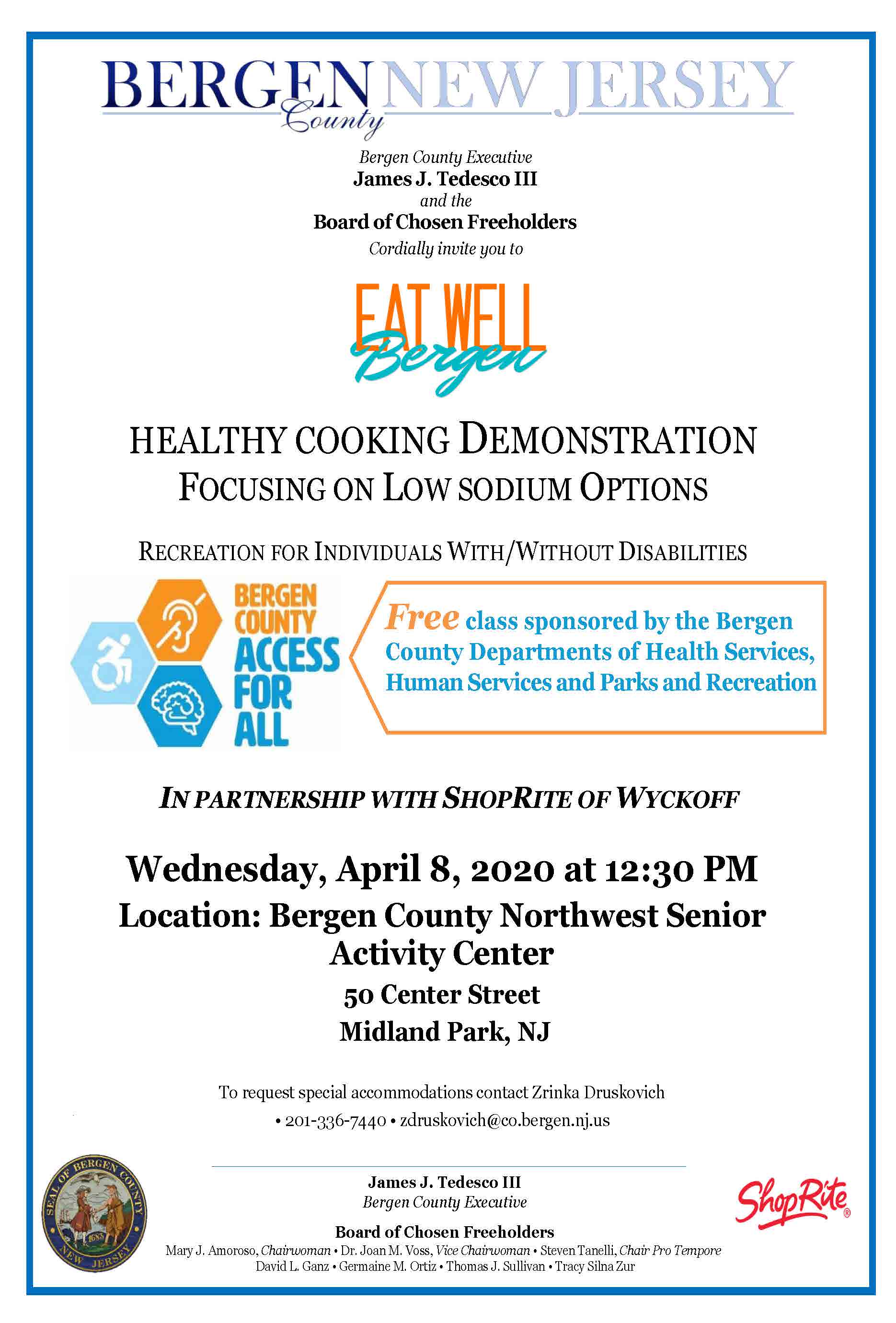 Promotional Flyer Midland Park Senior Center healthy cooking 01312020