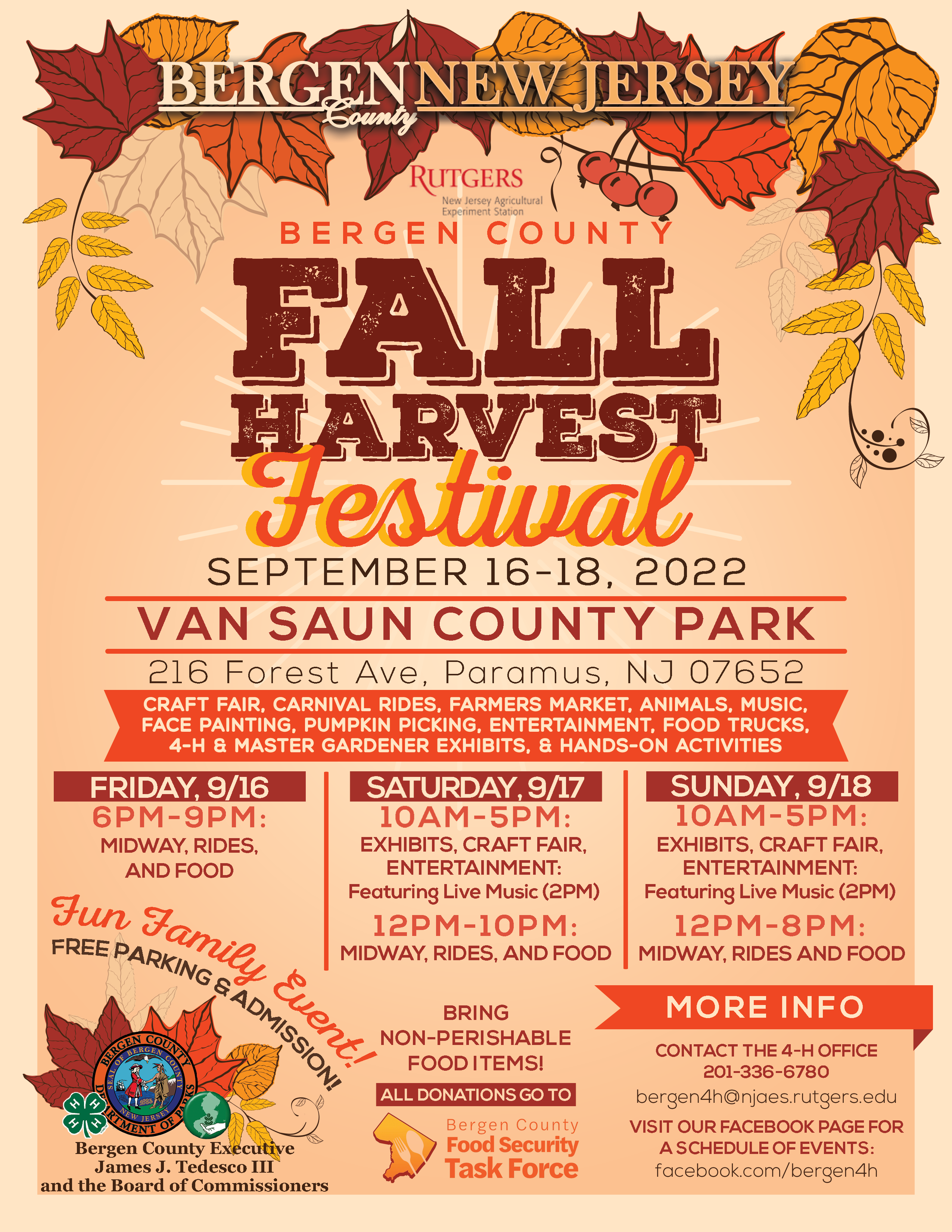 Bergen County Fall Harvest Festival September 16 18, 2022